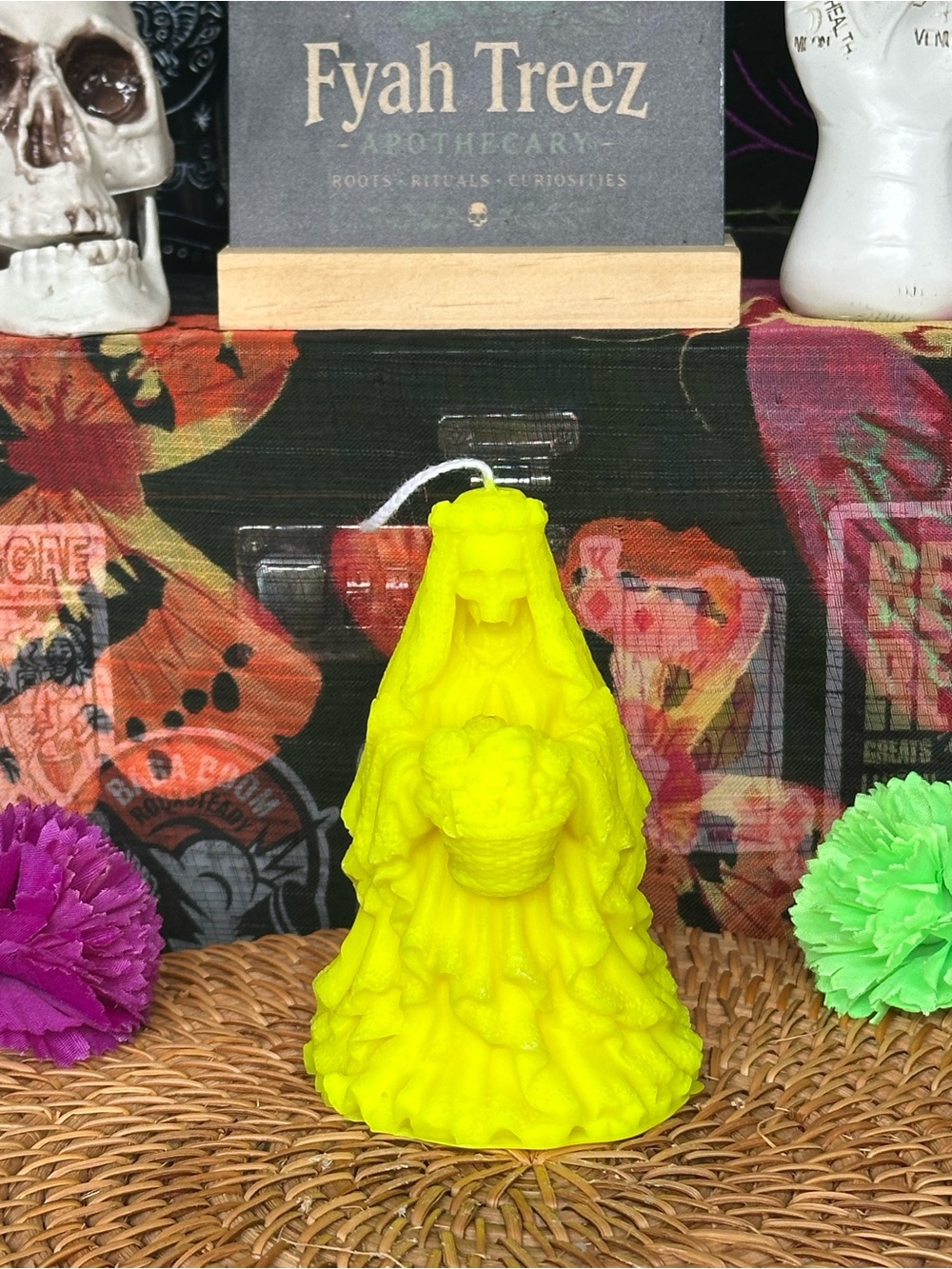Handmade Neon Yellow Veiled Woman Candle